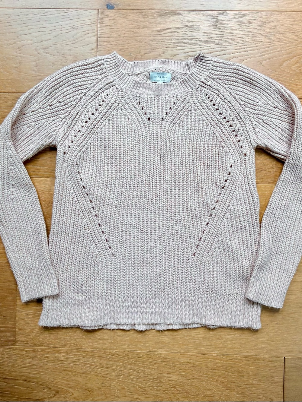 Lucky Brand Coastal Cottagecore Womens Sweater Pointelle Blush Pink Small